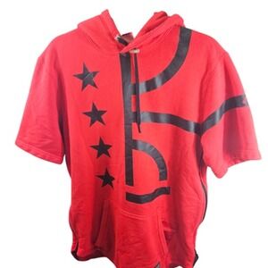 Nike Hoodie Shirt Mens Medium Red Black Stars Short Sleeve Zipper Sides Athletic